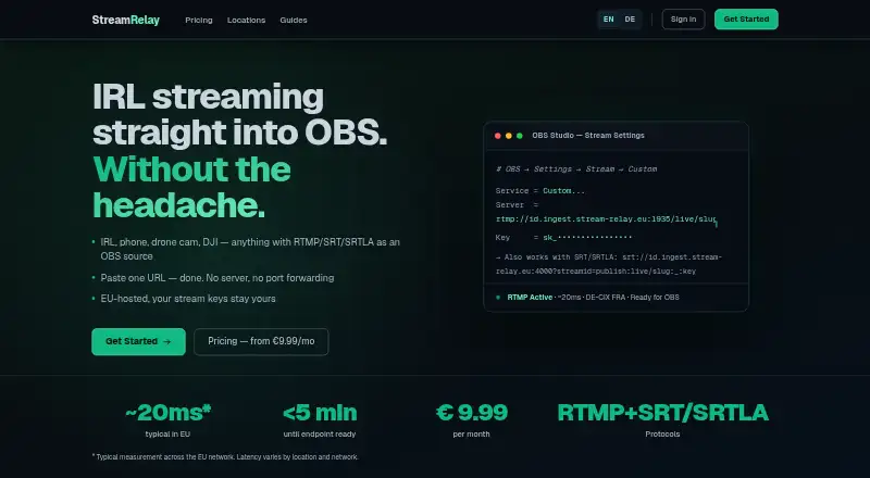 StreamRelay's website