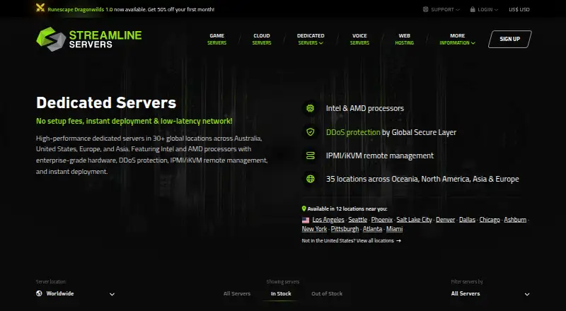Streamline Servers Dedicated Servers's website