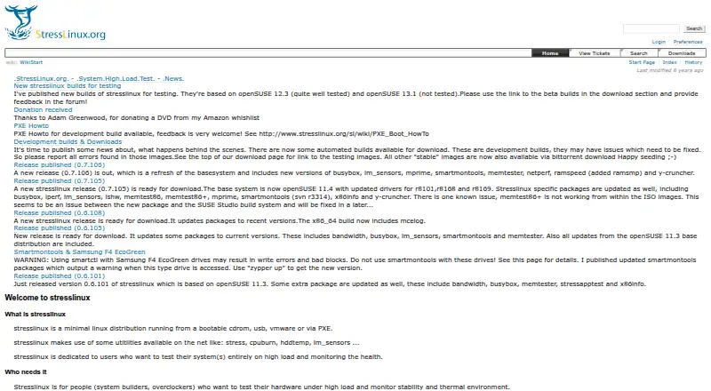 StressLinux's website