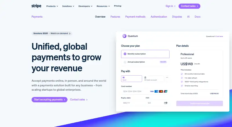 Stripe Payments's website