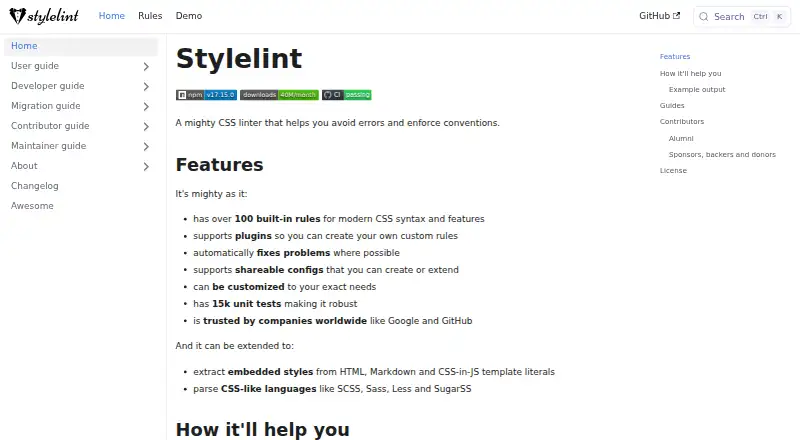 The Stylelint homepage