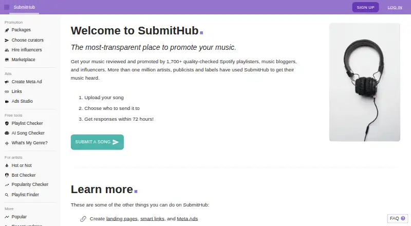 SubmitHub's website