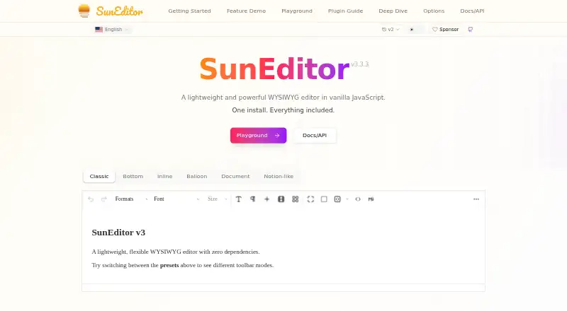 The SunEditor homepage