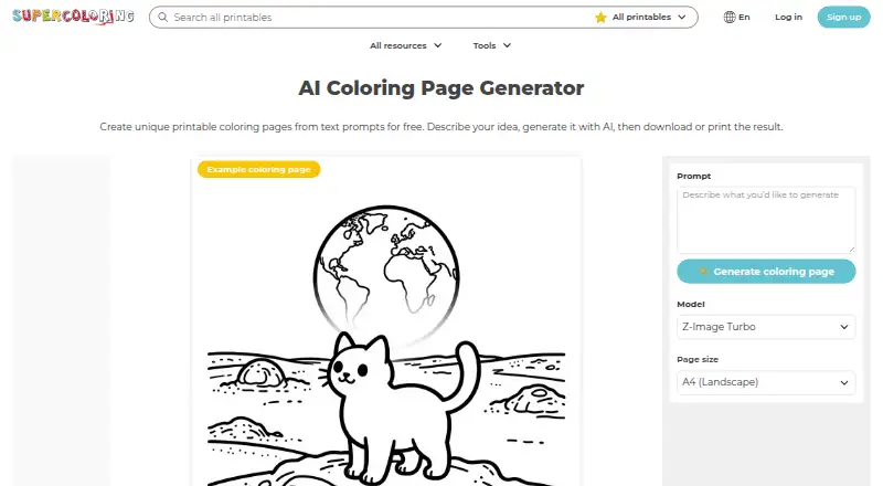 SuperColoring AI Generator's website