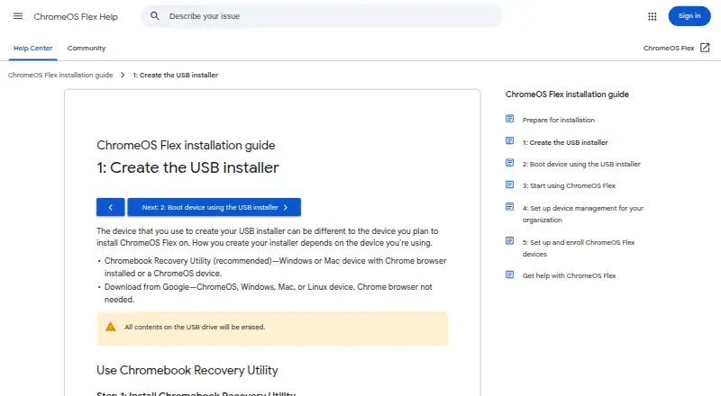 The Chromebook Recovery Utility homepage