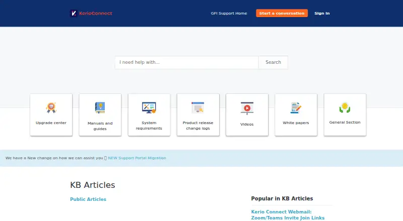 The Kerio Connect homepage