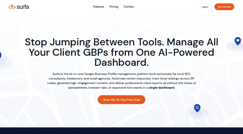 The Surfa homepage