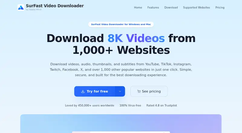 SurFast Video Downloader's website