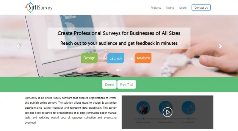 The SutiSurvey homepage