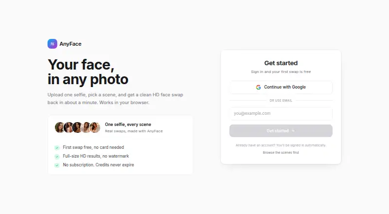 AnyFace's website
