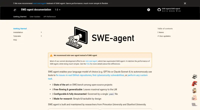 The SWE-agent homepage