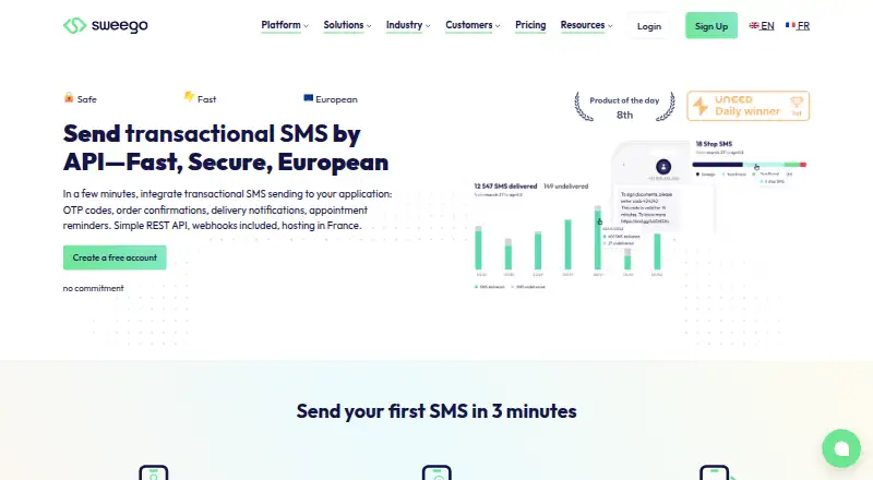 The Sweego Transactional SMS homepage