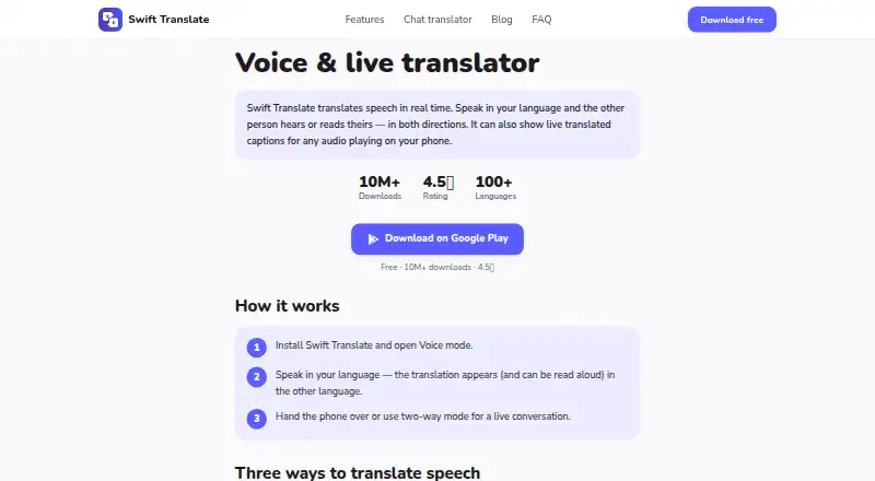 Swift Translate's website