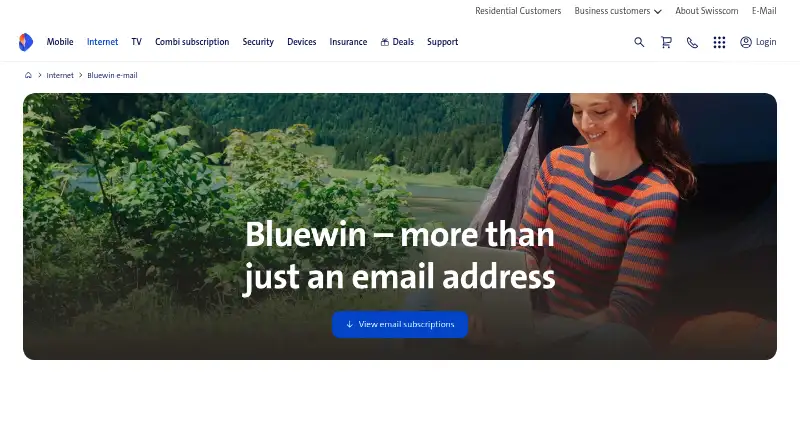 Bluewin Mail's website