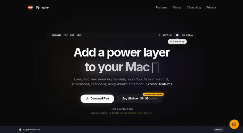The Synapse homepage
