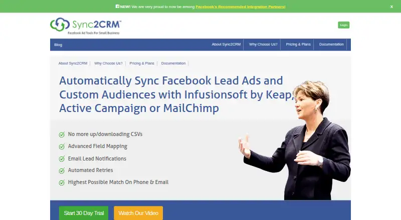 The Sync2CRM homepage