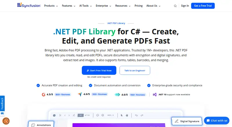 Syncfusion PDF Library's website