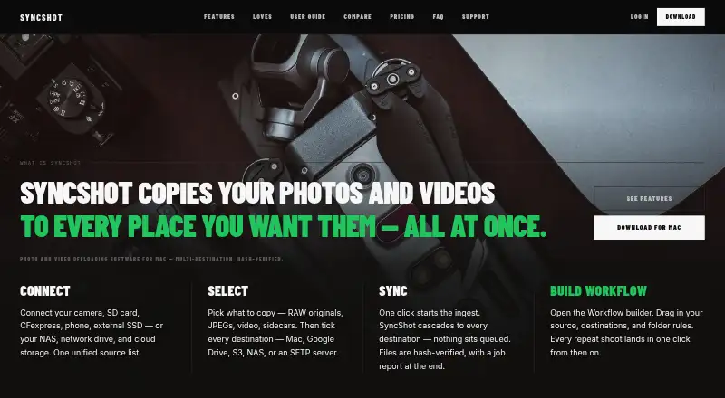 SyncShot's website