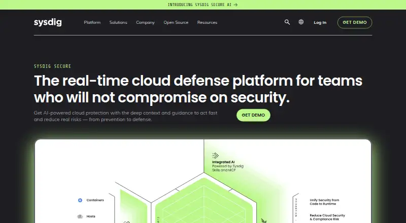 The Sysdig Secure homepage