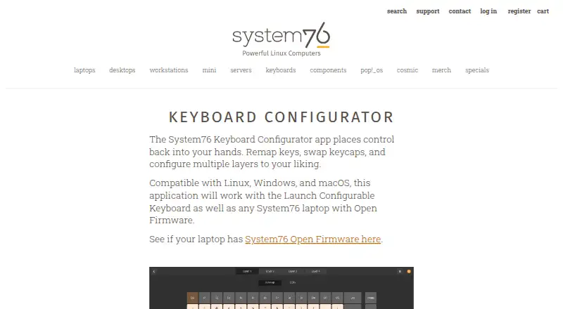 The System76 Keyboard Configurator homepage