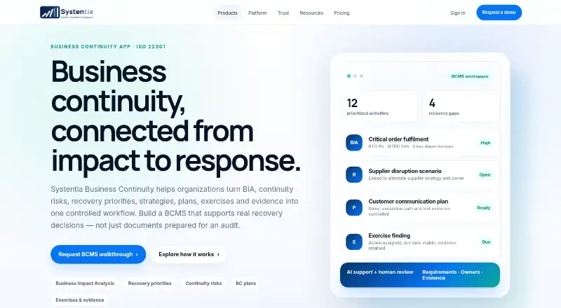 Systentia BCMS App's website