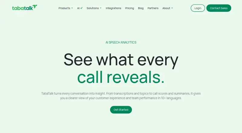 The TabaTalk AI Speech Analytics homepage