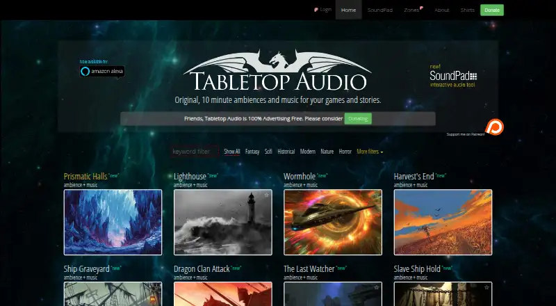 The Tabletop Audio homepage