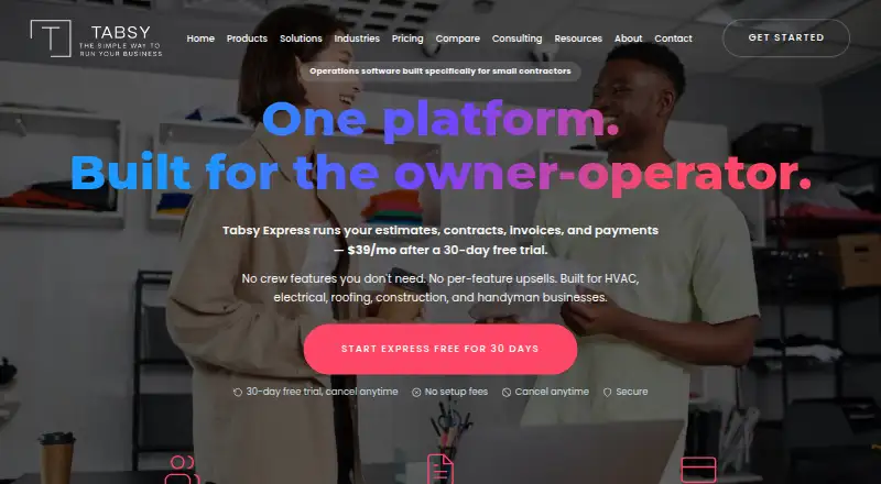 The Tabsy homepage