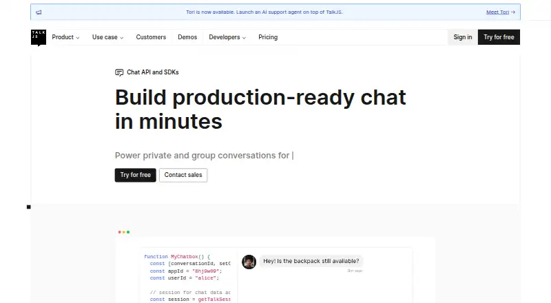 TalkJS's website