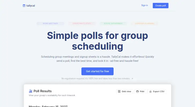 The TallyCal homepage