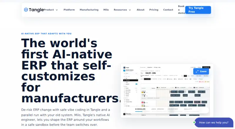 Tangle Manufacturing ERP's website