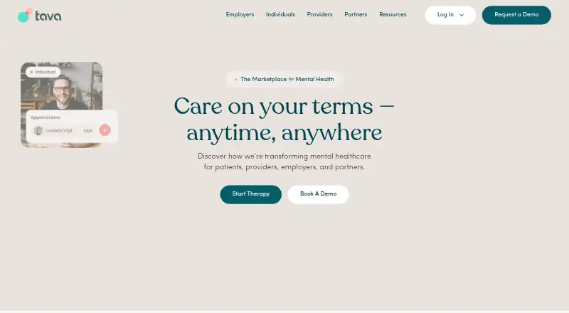 The Tava Health homepage