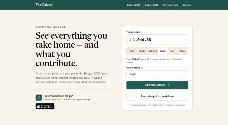 TaxCalc.ie Irish PAYE Tax Calculator's website