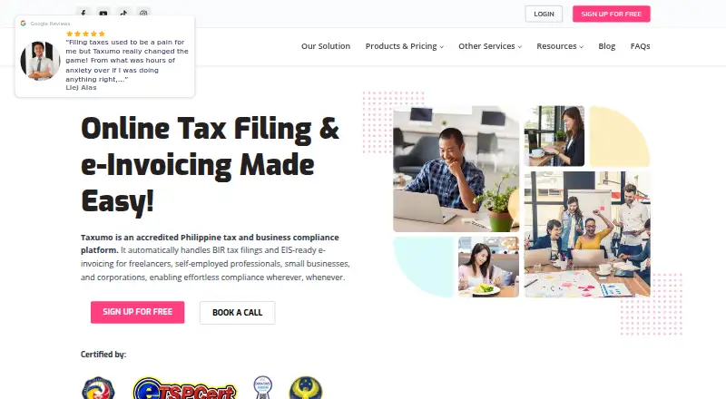 The Taxumo homepage