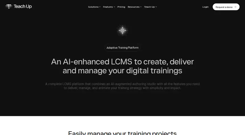 TeachUp Adaptive Training Platform's website