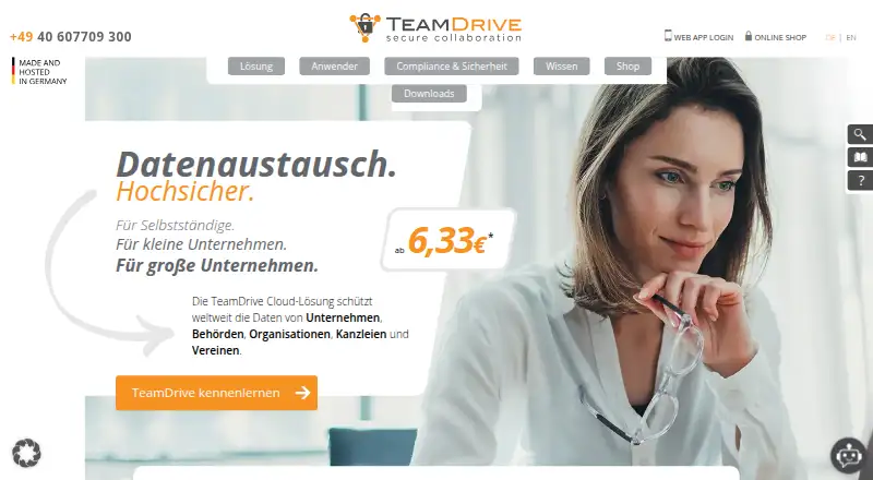 The TeamDrive homepage