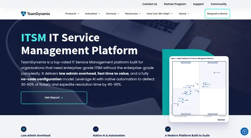The TeamDynamix ITSM homepage