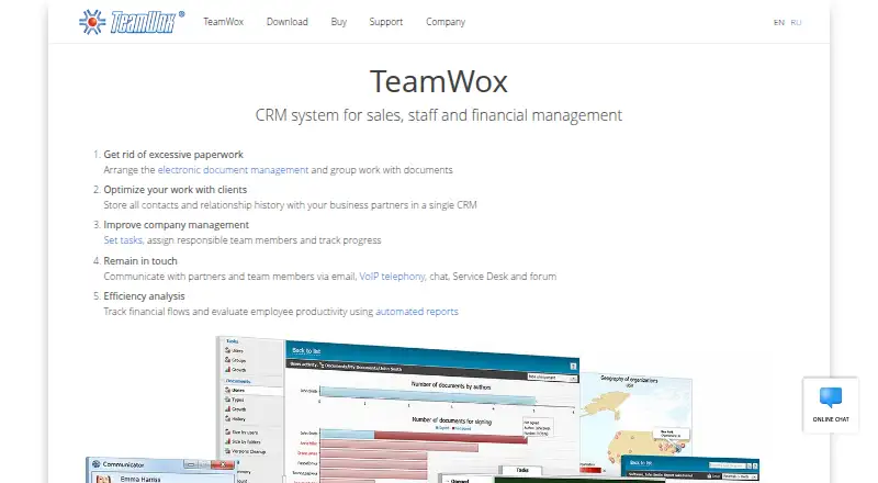 The TeamWox homepage