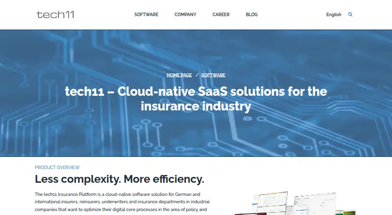 tech11 Insurance Platform's website