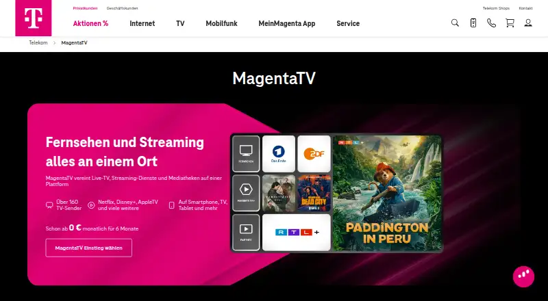 MagentaTV's website