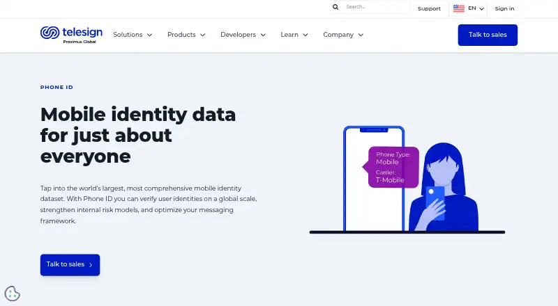 Telesign Phone ID's website
