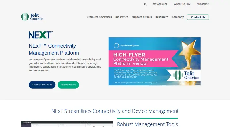 NExT Connectivity Management Platform's website