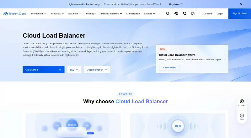 Tencent Cloud CLB's website