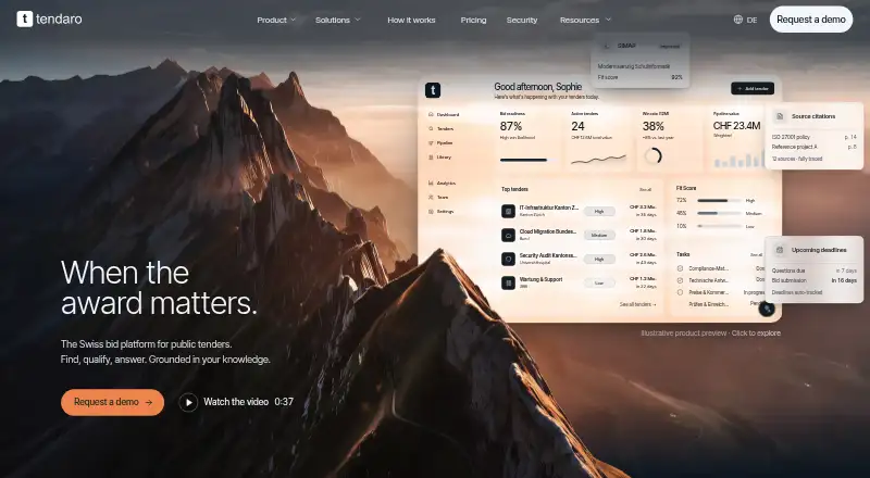 The Tendaro homepage