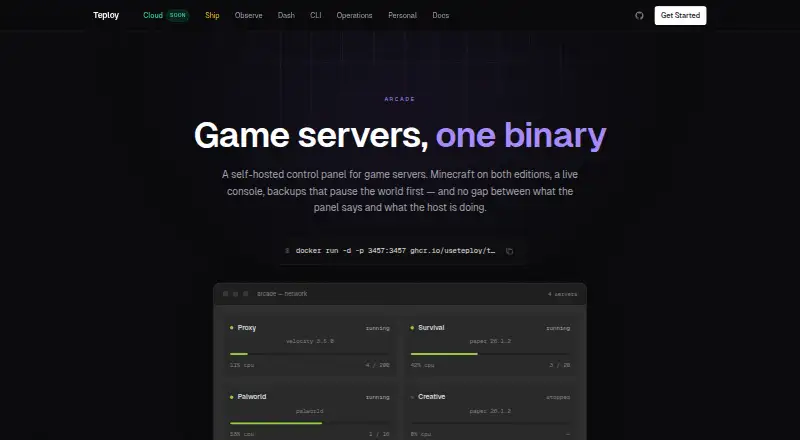 Teploy Arcade's website