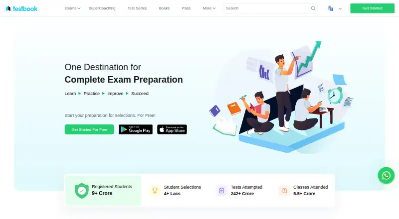 The Testbook homepage