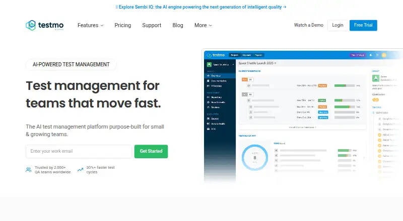 Testmo's website