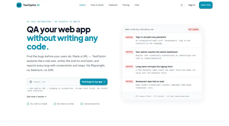 TestOptim AI's website
