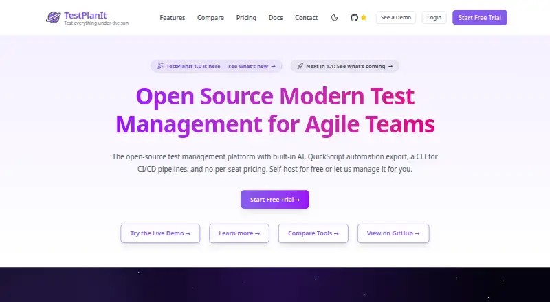 The TestPlanIt homepage