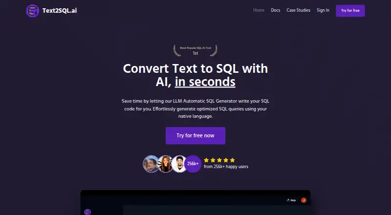 The Text2SQL.ai homepage